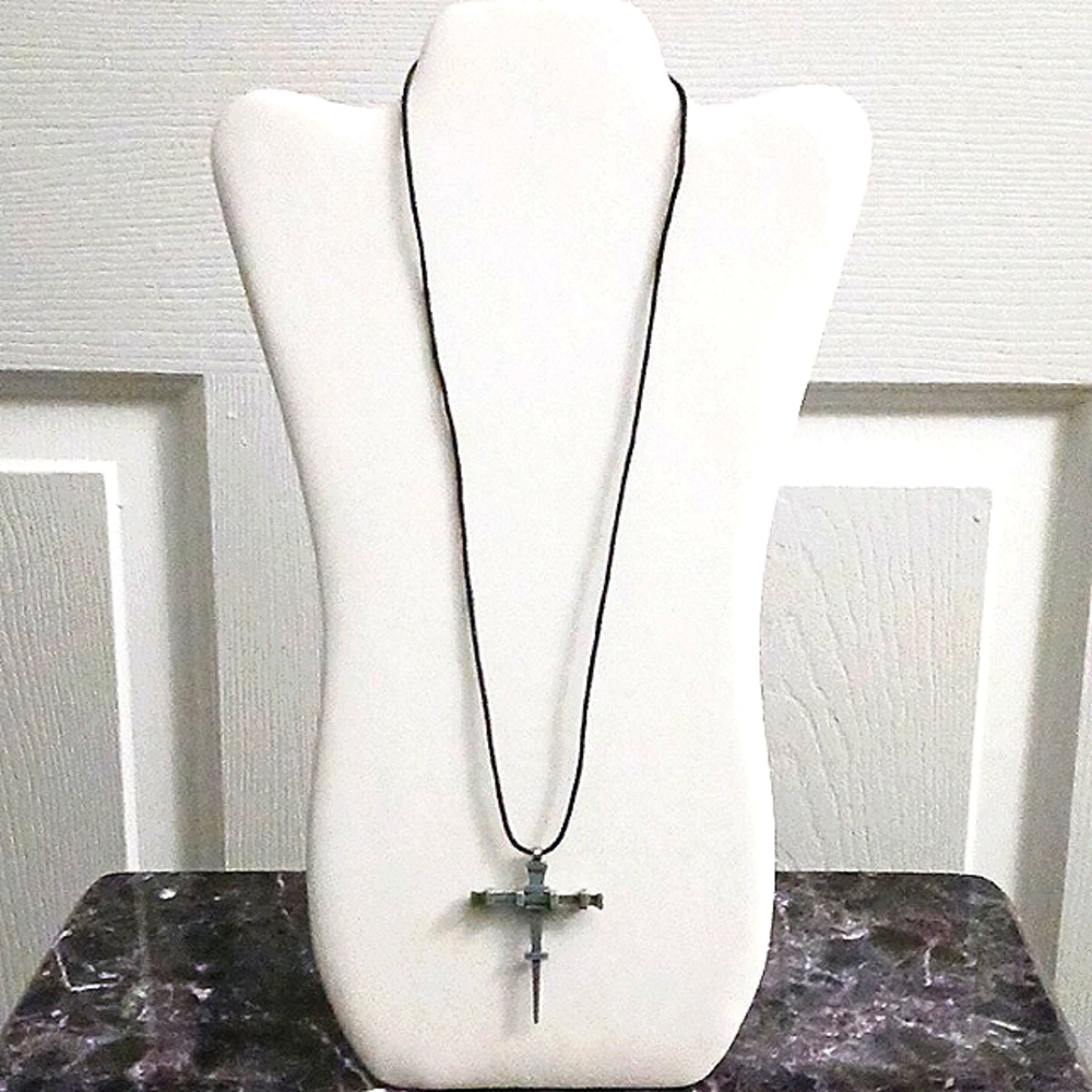 Pewter Nail Cross Necklace